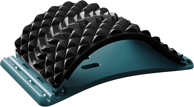 The LTUMHGCR Back Stretcher is a black and blue curved item that helps provide support for your back.