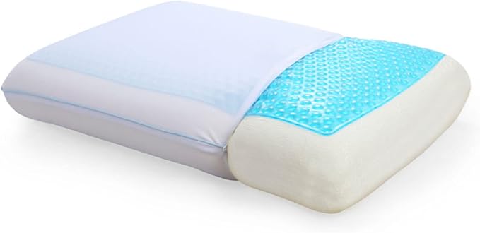 Classic Brands Pillow with a blue and white cover, designed for comfort and support while sleeping.