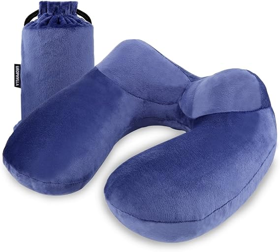 UROPHYLLA Inflatable Travel Pillow with a soft blue cover, perfect for comfortable travel and relaxation on the go.