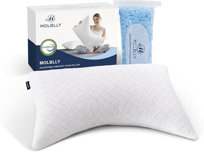 The Molblly Pillow is displayed alongside its packaging, showcasing its design and branding clearly.