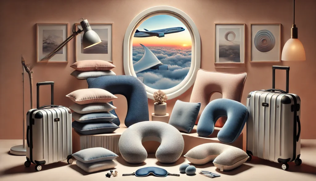 A cozy room featuring a window, luggage, and pillows, perfect for travelers seeking the 10 best travel pillow options.