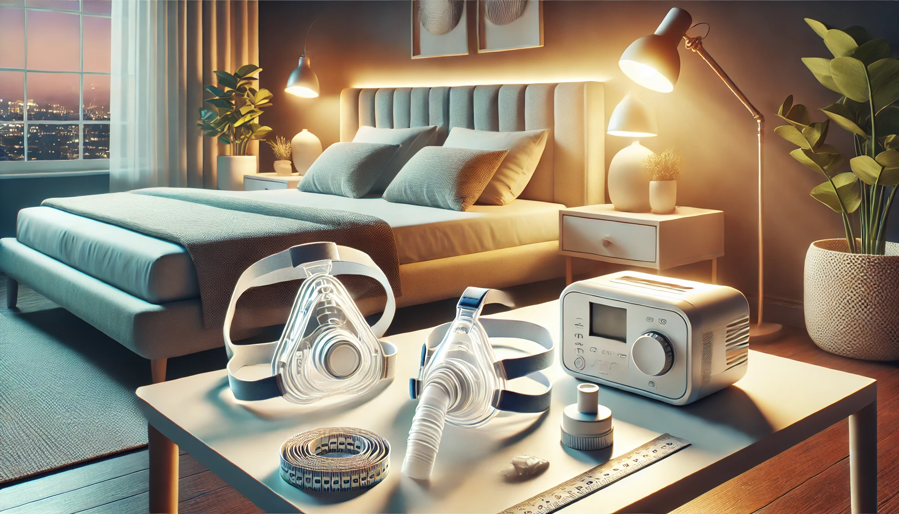 A simple bedroom scene with a bed, a lamp, and a fan, creating a peaceful atmosphere. What size nasal pillows do I need?