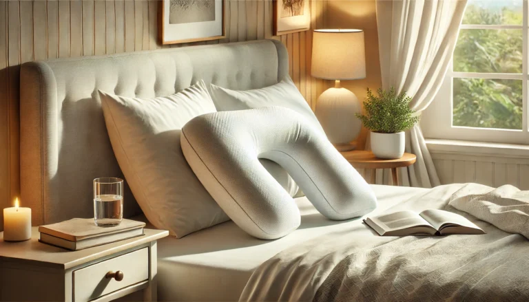 A pillow placed on a bed, showing how to sleep on a Tempur Pedic neck pillow for improved sleep quality.