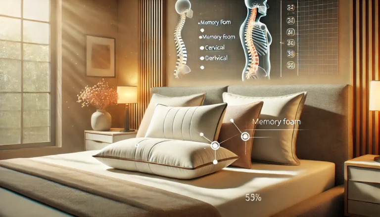 A bed featuring pillows alongside a digital spine image, showing whether my pillow is good for neck pain.