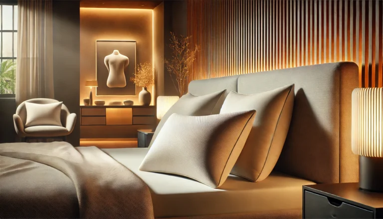 A cozy bedroom featuring a bed, a nightstand, and a lamp, perfect for restful nights with the best firm pillow for side sleepers.