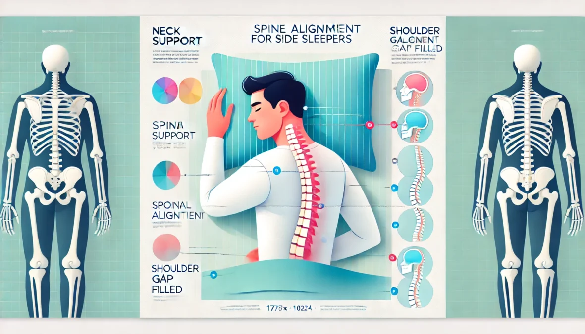 A man's spine and bones, highlighting the importance of good sleep and asking, "What Are the Best Pillows for Side Sleepers?"